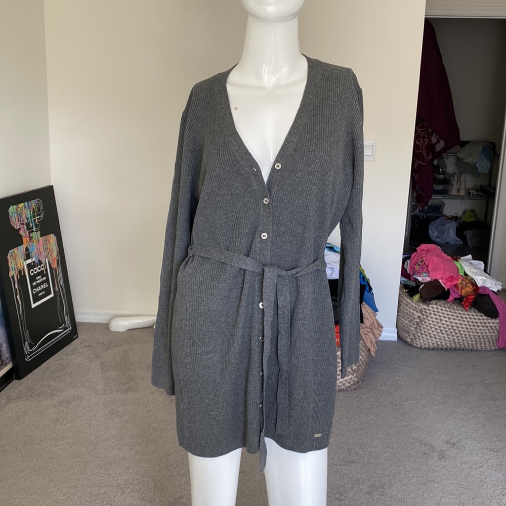 NWT CALVIN KLEIN GRAY SWEATER CARDIGAN TOP SIZE L